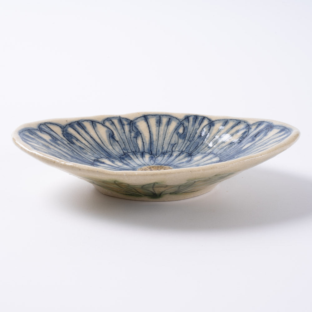 作家 加藤芳平 牡丹花 菱形小皿(青) 作家 加藤芳平 陶磁器作家もの