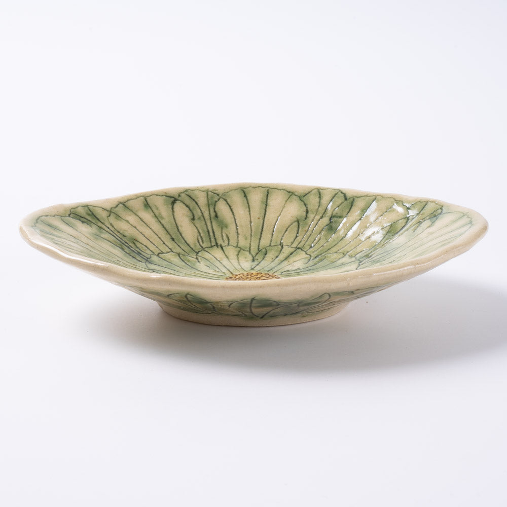 作家 加藤芳平 牡丹花 菱形小皿(緑) 作家 加藤芳平 陶磁器作家もの