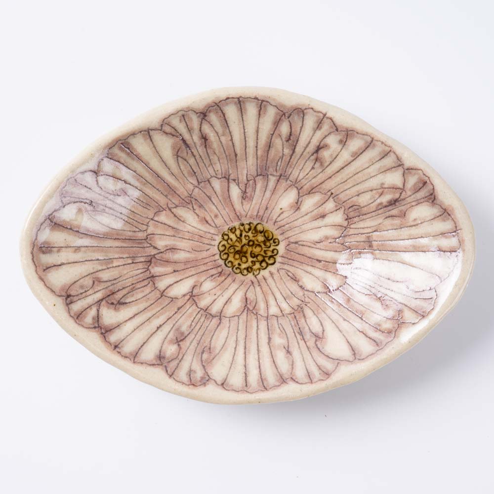 作家 加藤芳平 牡丹花 菱形小皿(紫) 作家 加藤芳平 陶磁器作家もの