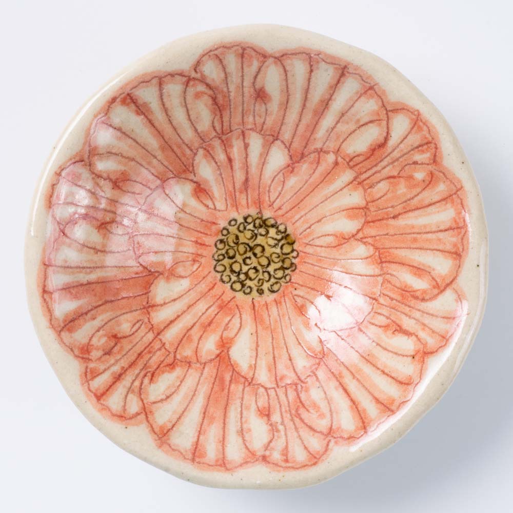 作家 加藤芳平 牡丹花 豆鉢(赤) 作家 加藤芳平 陶磁器作家もの