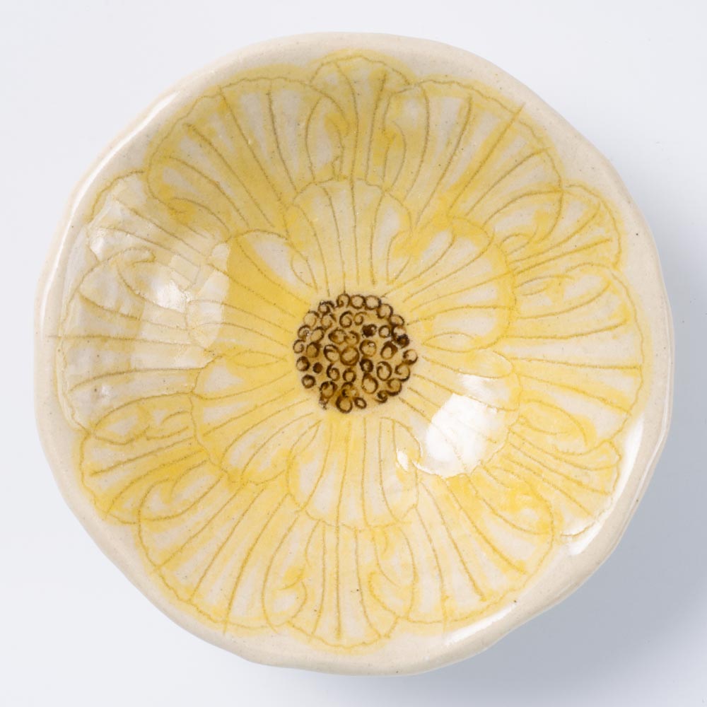 作家 加藤芳平 牡丹花 豆鉢(黄) 作家 加藤芳平 陶磁器作家もの