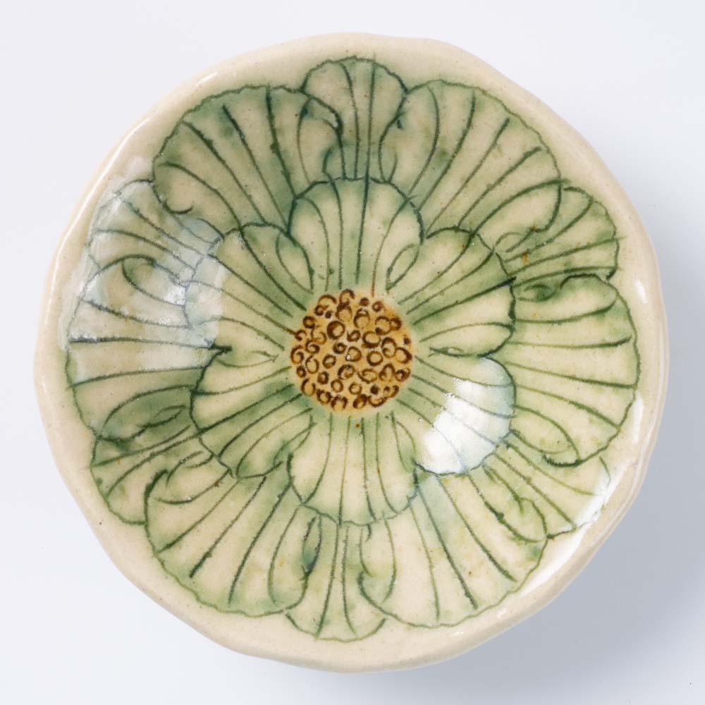 作家 加藤芳平 牡丹花 豆鉢(緑) 作家 加藤芳平 陶磁器作家もの