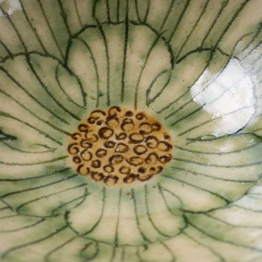 作家 加藤芳平 牡丹花 豆鉢(緑) 作家 加藤芳平 陶磁器作家もの