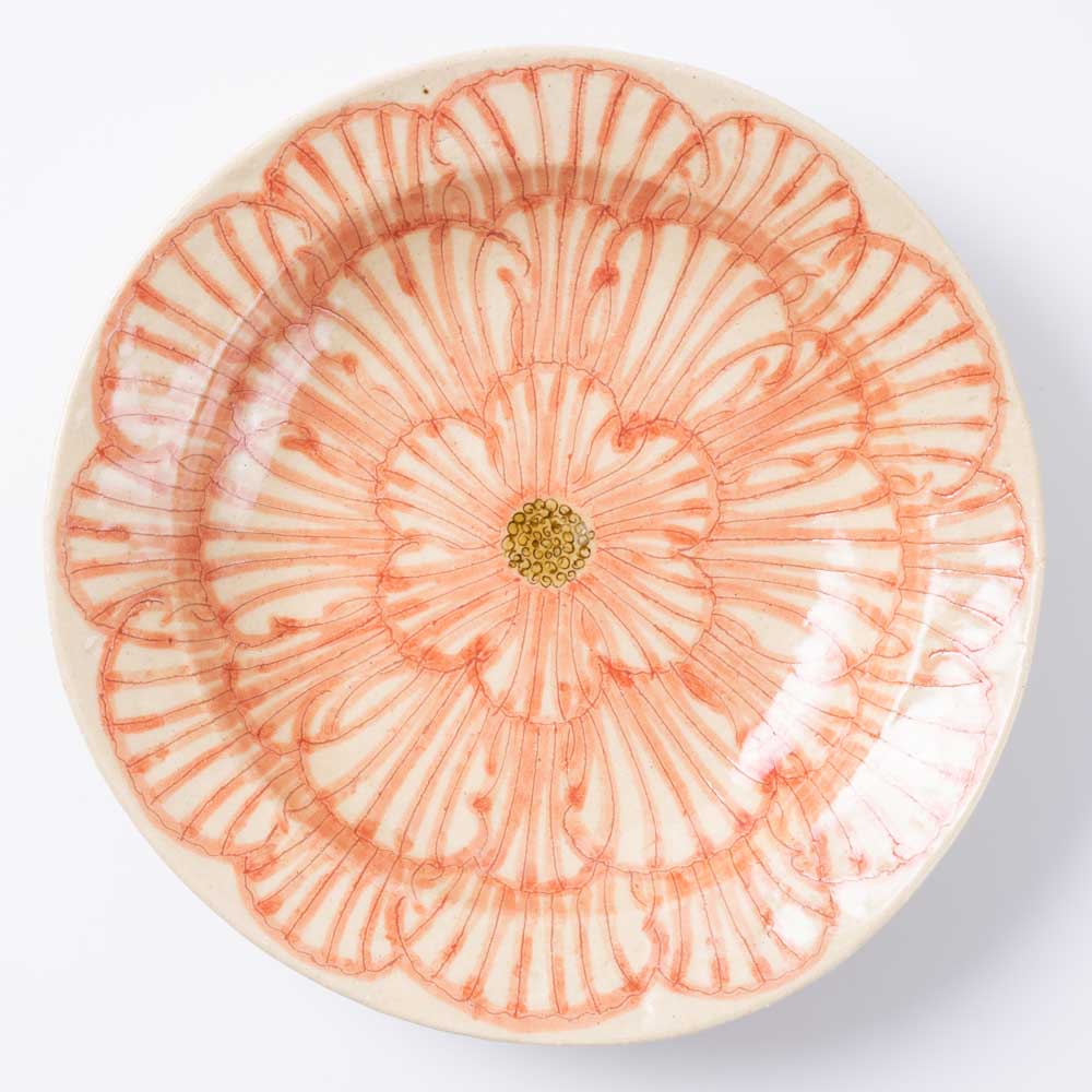 作家 加藤芳平 牡丹花 ゆらりリム深皿(赤) 作家 加藤芳平 陶磁器作家もの