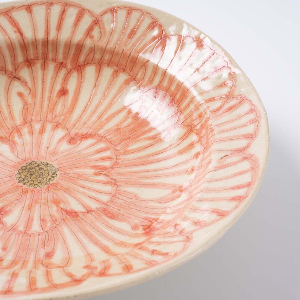 作家 加藤芳平 牡丹花 ゆらりリム深皿(赤) 作家 加藤芳平 陶磁器作家もの