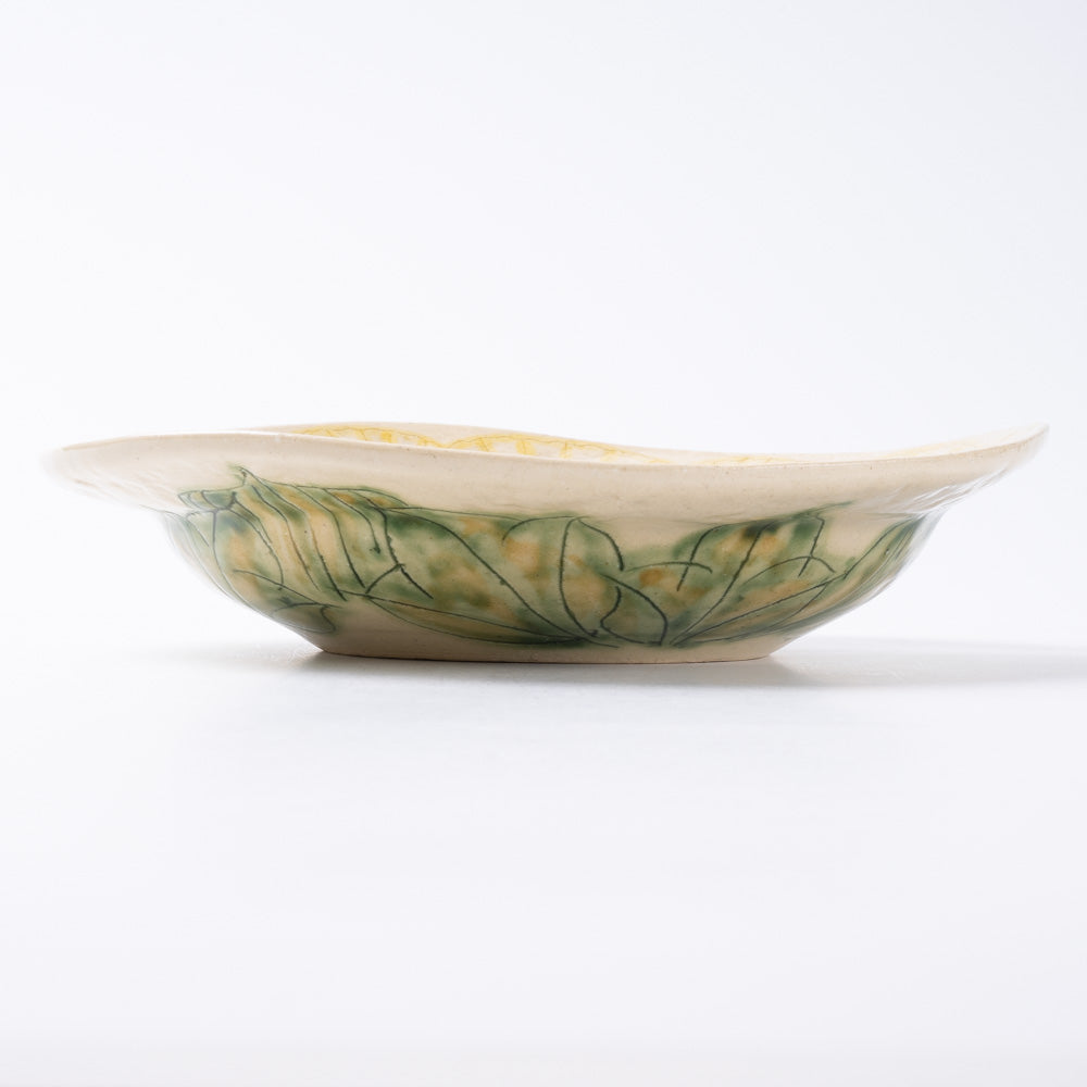 作家 加藤芳平 牡丹花 ゆらりリム深皿(黄) 作家 加藤芳平 陶磁器作家もの