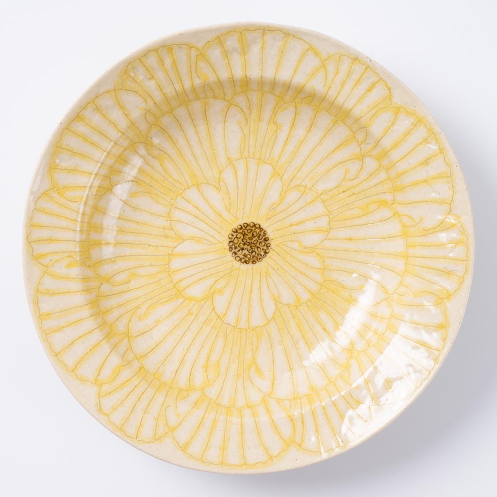 作家 加藤芳平 牡丹花 ゆらりリム深皿(黄) 作家 加藤芳平 陶磁器作家もの