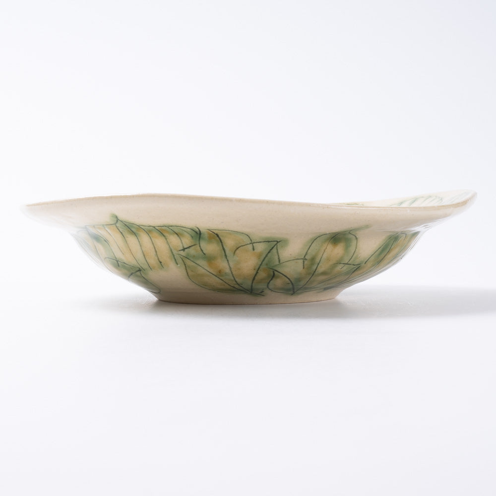 作家 加藤芳平 牡丹花 ゆらりリム深皿(緑) 作家 加藤芳平 陶磁器作家もの