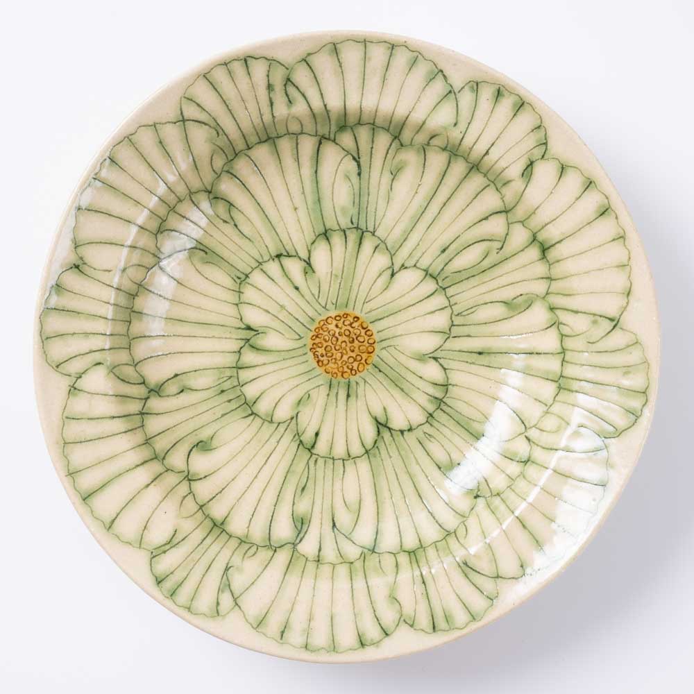 作家 加藤芳平 牡丹花 ゆらりリム深皿(緑) 作家 加藤芳平 陶磁器作家もの