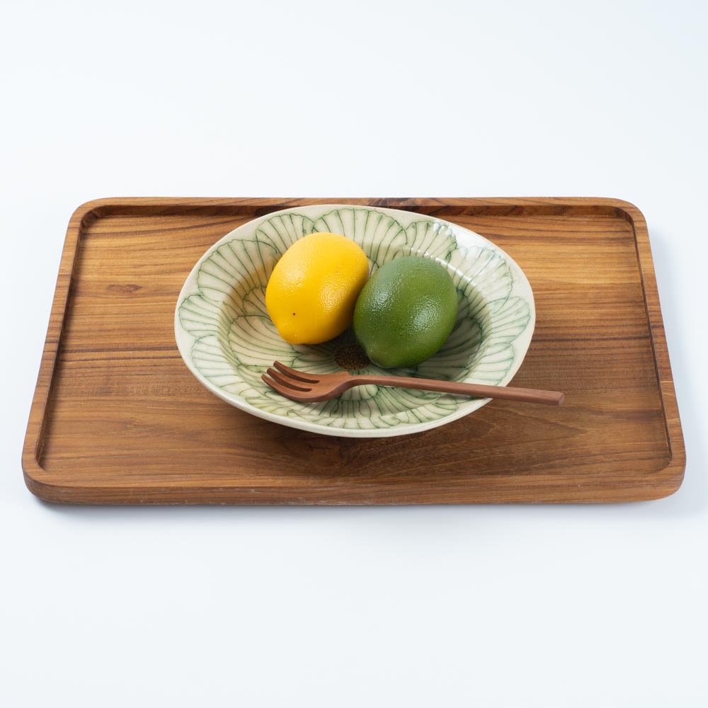 作家 加藤芳平 牡丹花 ゆらりリム深皿(緑) 作家 加藤芳平 陶磁器作家もの