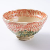 作家 加藤芳平 牡丹花 飯碗(赤) 作家 加藤芳平 陶磁器作家もの