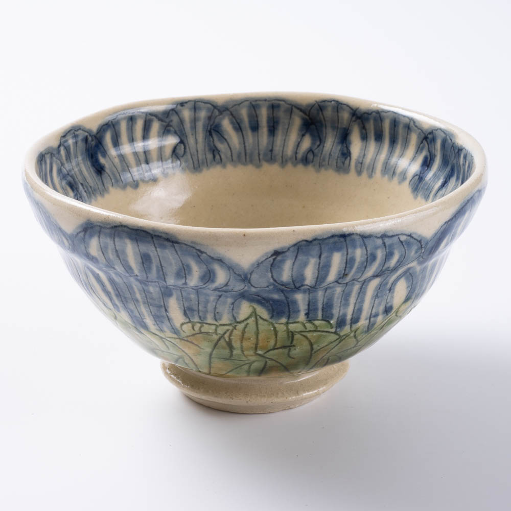 作家 加藤芳平 牡丹花 飯碗(青) 作家 加藤芳平 陶磁器作家もの