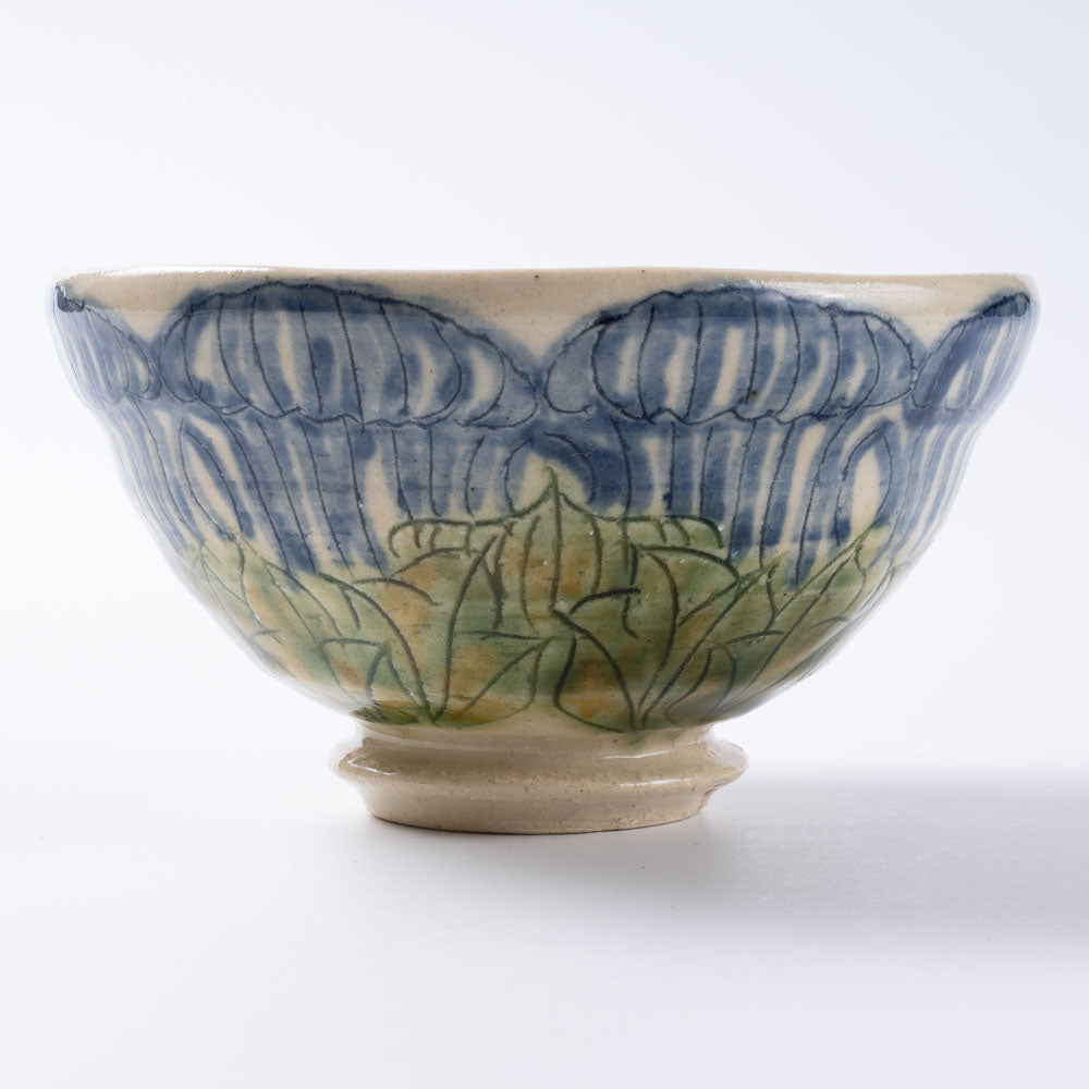 作家 加藤芳平 牡丹花 飯碗(青) 作家 加藤芳平 陶磁器作家もの