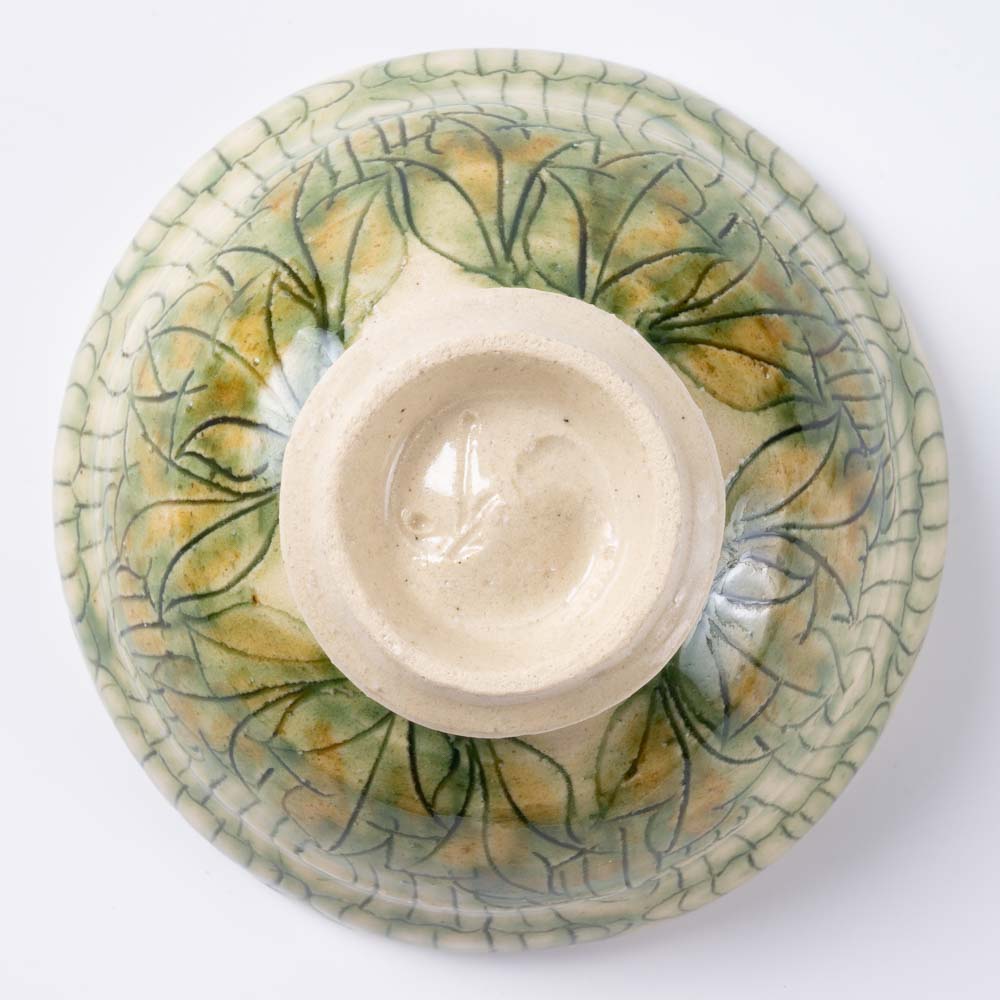 作家 加藤芳平 牡丹花 飯碗(緑) 作家 加藤芳平 陶磁器作家もの