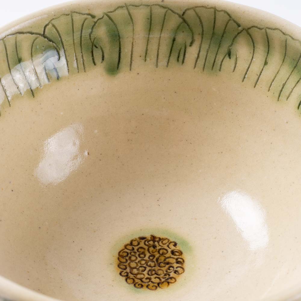 作家 加藤芳平 牡丹花 飯碗(緑) 作家 加藤芳平 陶磁器作家もの