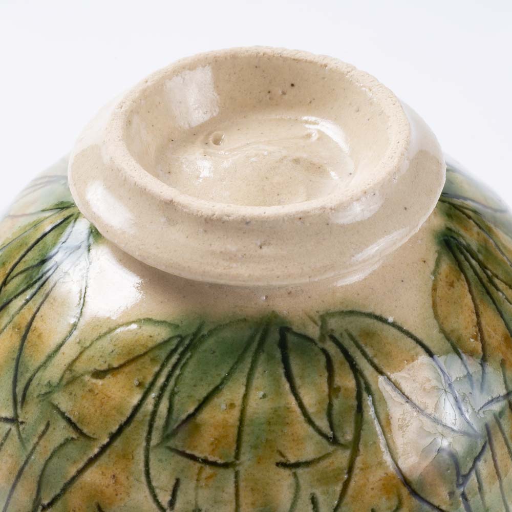 作家 加藤芳平 牡丹花 飯碗(緑) 作家 加藤芳平 陶磁器作家もの