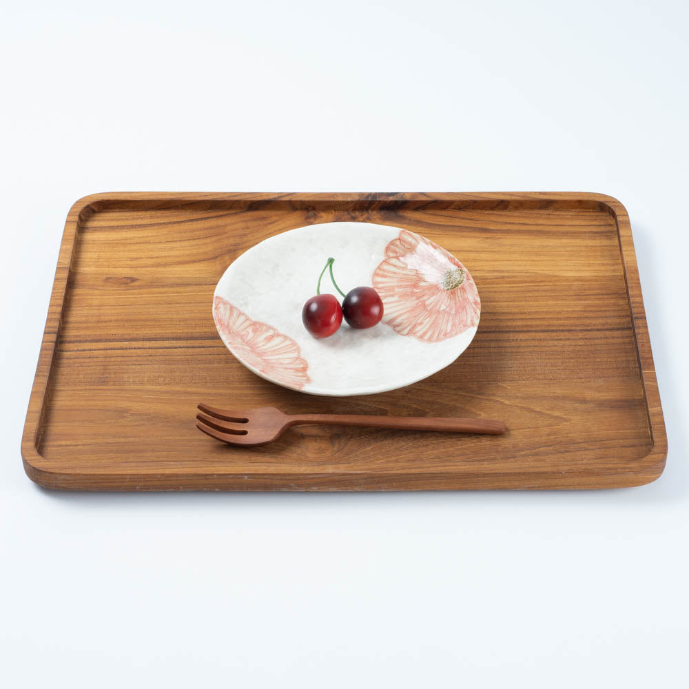 作家 加藤芳平 粉引地 舞牡丹 5.5寸 丸皿(赤) 作家 加藤芳平 陶磁器作家もの