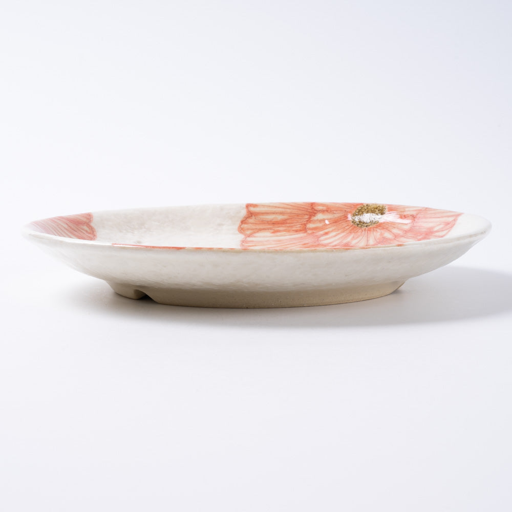 作家 加藤芳平 粉引地 舞牡丹 6.5寸 丸皿(赤) 作家 加藤芳平 陶磁器作家もの