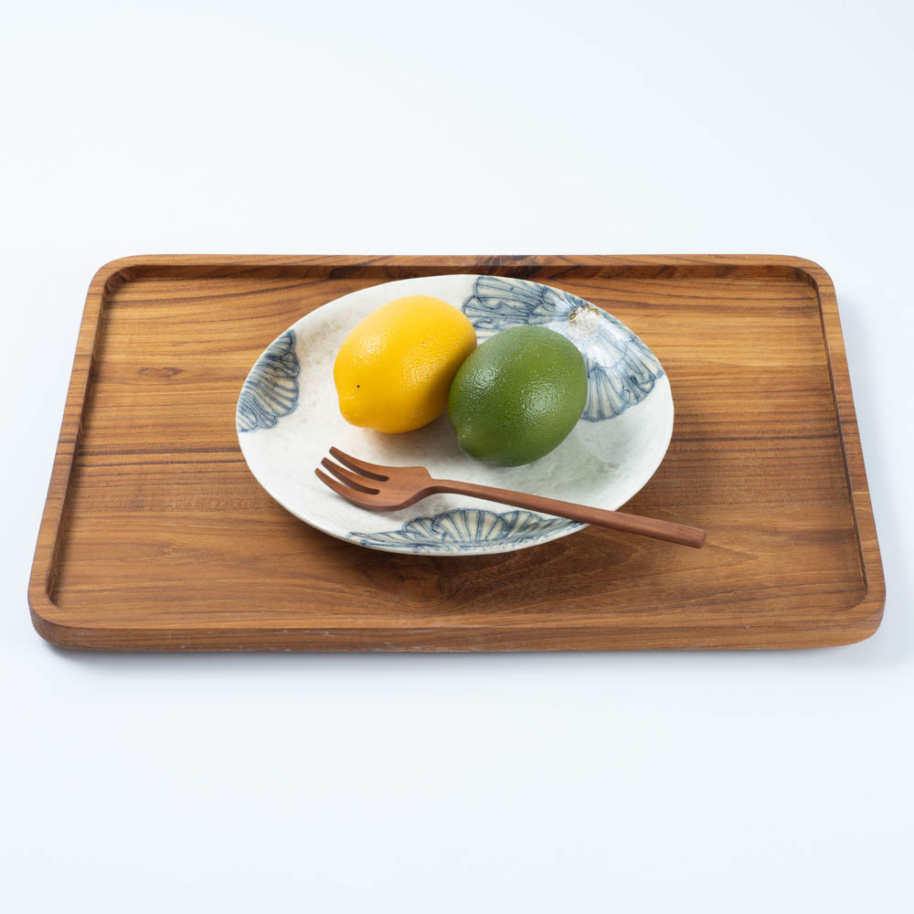 作家 加藤芳平 粉引地 舞牡丹 6.5寸 丸皿(青) 作家 加藤芳平 陶磁器作家もの