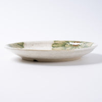 作家 加藤芳平 粉引地 舞牡丹 6.5寸 丸皿(緑) 作家 加藤芳平 陶磁器作家もの