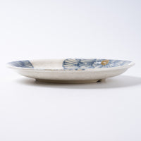 作家 加藤芳平 粉引地 舞牡丹 7.5寸 丸皿(青) 作家 加藤芳平 陶磁器作家もの