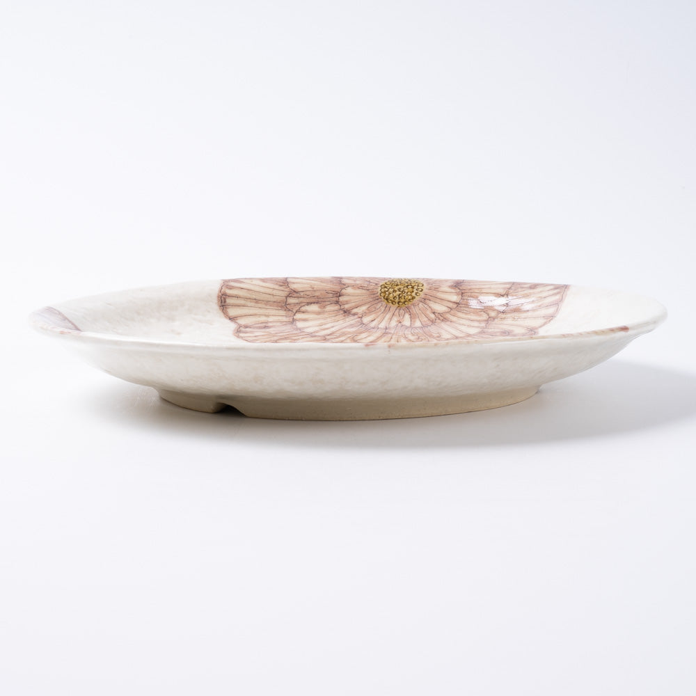 作家 加藤芳平 粉引地 舞牡丹 7.5寸 丸皿(紫) 作家 加藤芳平 陶磁器作家もの