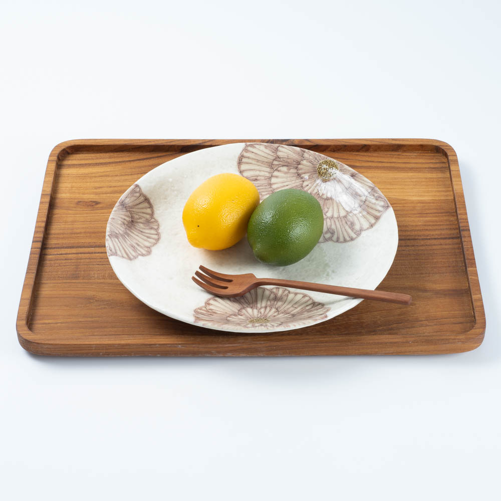 作家 加藤芳平 粉引地 舞牡丹 7.5寸 丸皿(紫) 作家 加藤芳平 陶磁器作家もの
