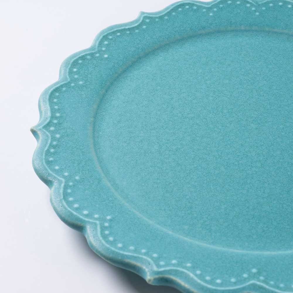 アトリエ野恵 ロココリム皿S(ブルーグリーン) アトリエ野恵 陶磁器作家もの