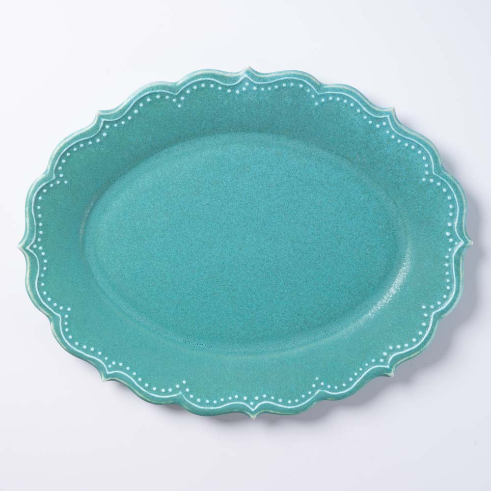 アトリエ野恵 ロココオーバル皿L（ブルーグリーン） ¥5,280 大人の焼き物