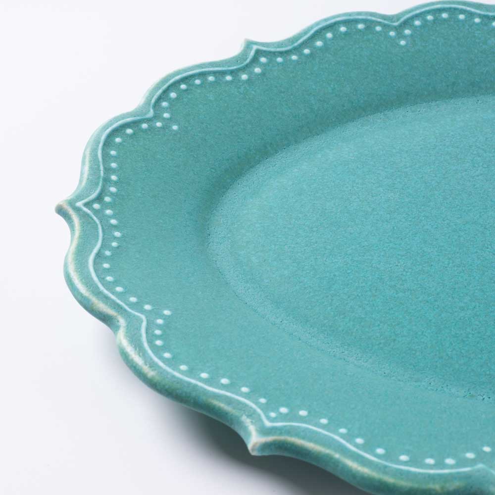 アトリエ野恵 ロココオーバル皿L(ブルーグリーン) アトリエ野恵 陶磁器作家もの