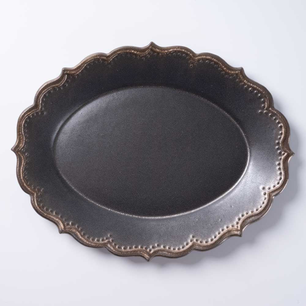 アトリエ野恵 ロココオーバル皿L(ブロンズ) アトリエ野恵 陶磁器作家もの