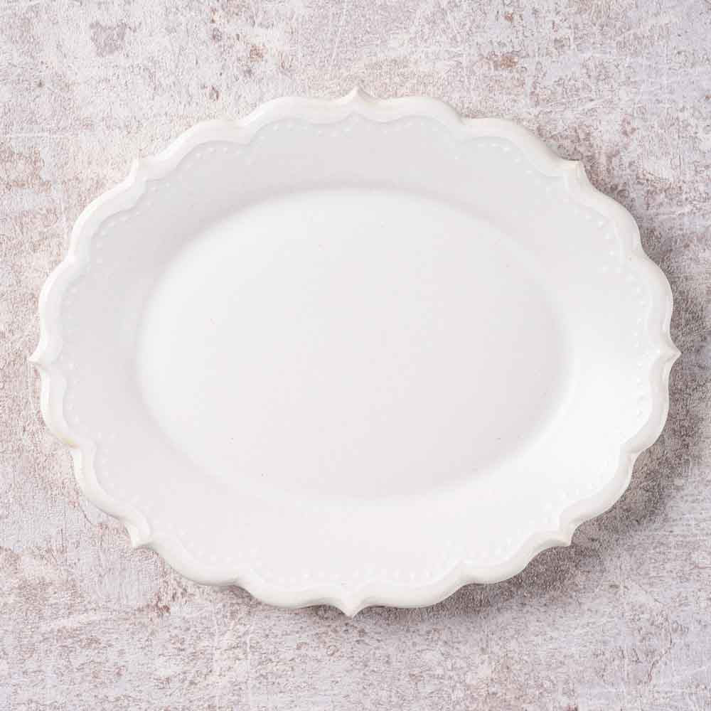 アトリエ野恵 ロココオーバル皿S(ホワイト) アトリエ野恵 陶磁器作家もの