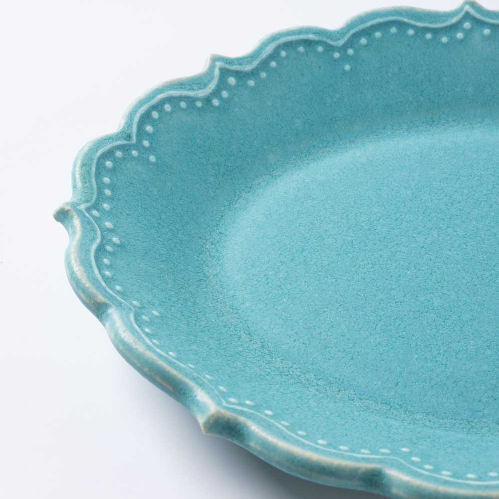 アトリエ野恵 ロココオーバル皿S(ブルーグリーン) アトリエ野恵 陶磁器作家もの