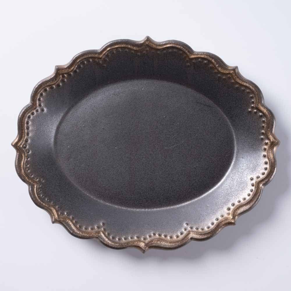 アトリエ野恵 ロココオーバル皿S(ブロンズ) アトリエ野恵 陶磁器作家もの