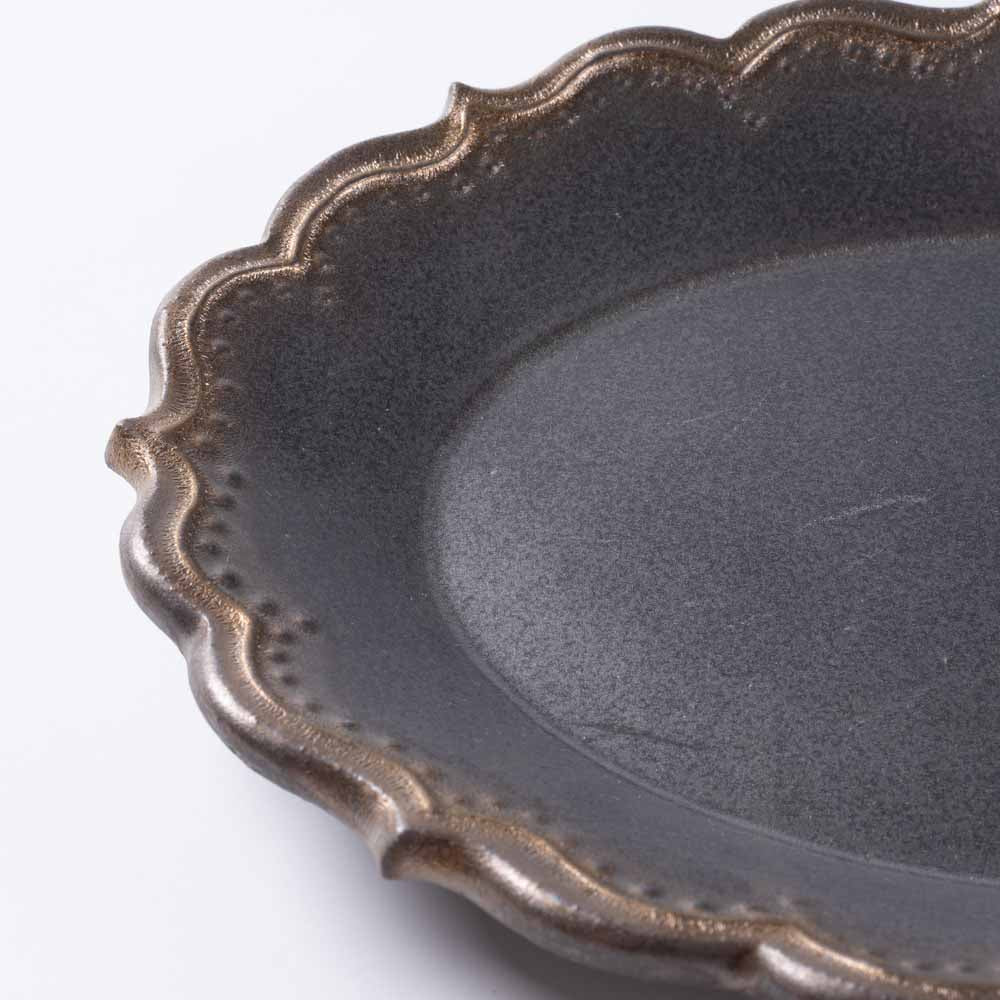 アトリエ野恵 ロココオーバル皿S(ブロンズ) アトリエ野恵 陶磁器作家もの