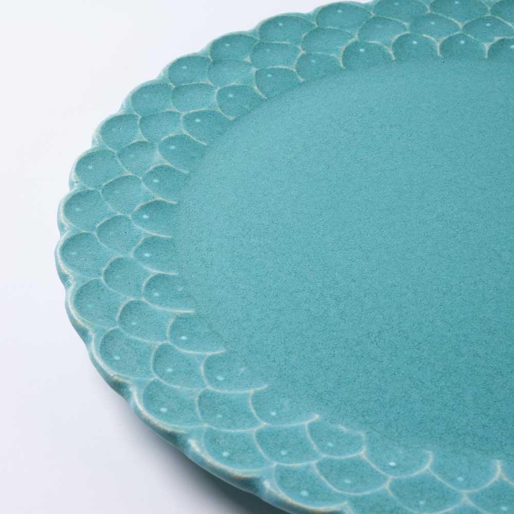 アトリエ野恵 ダリアリム皿L(ブルーグリーン) アトリエ野恵 陶磁器作家もの