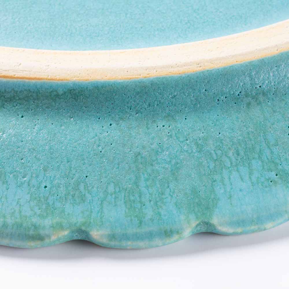 アトリエ野恵 ダリアリム皿L(ブルーグリーン) アトリエ野恵 陶磁器作家もの