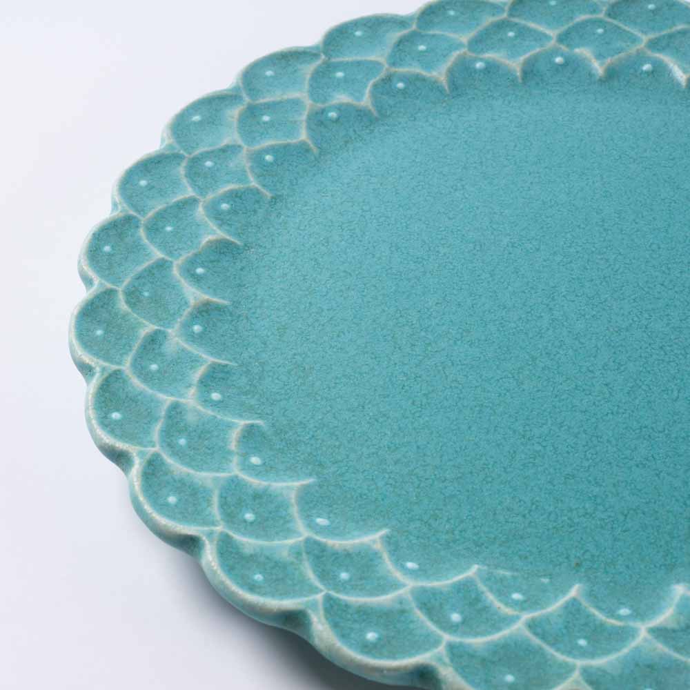 アトリエ野恵 ダリアリム皿S(ブルーグリーン) アトリエ野恵 陶磁器作家もの