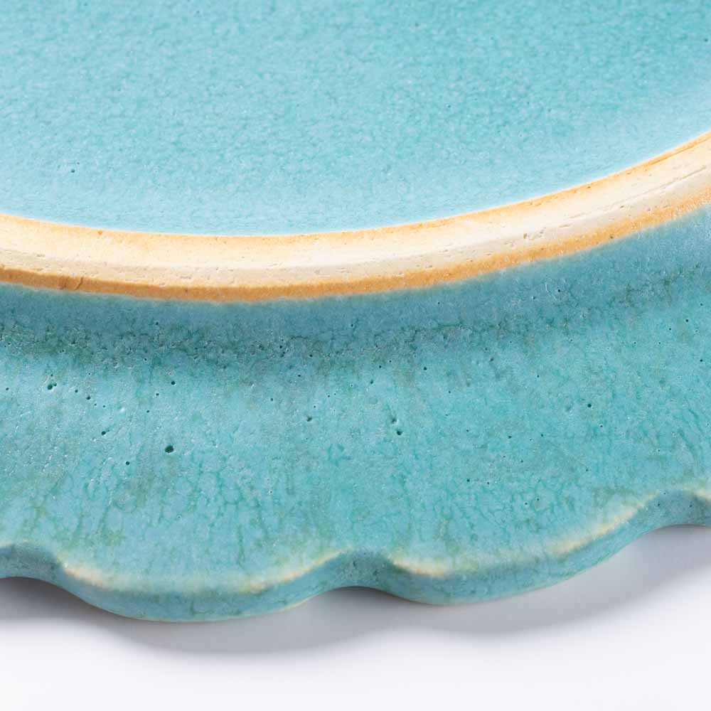 アトリエ野恵 ダリアリム皿S(ブルーグリーン) アトリエ野恵 陶磁器作家もの