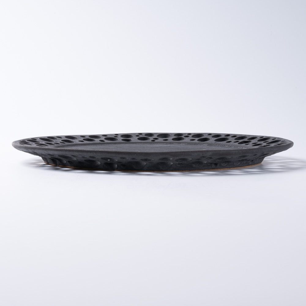 アトリエ野恵 ぎんがリム皿L  黒錆 アトリエ野恵 陶磁器作家もの