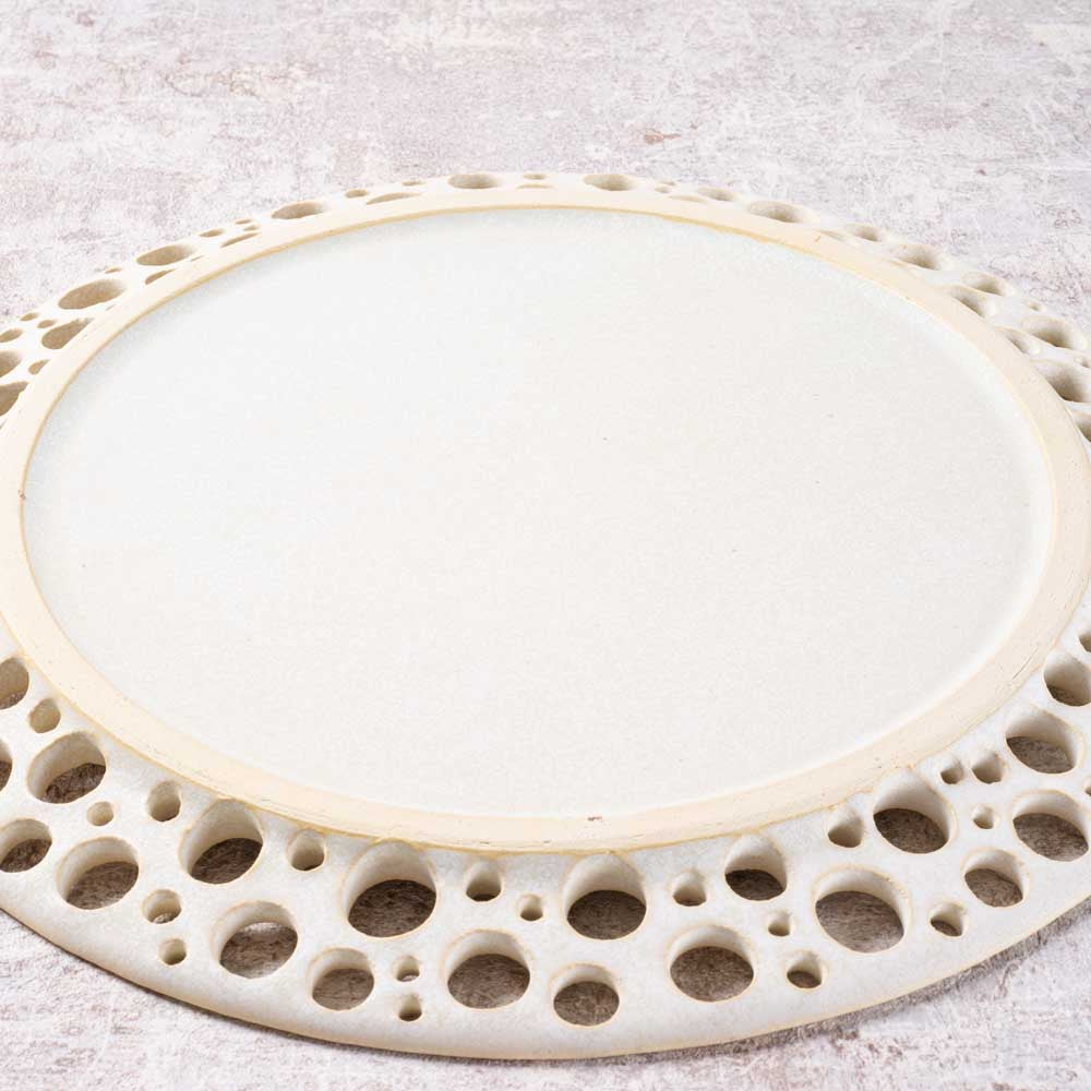 アトリエ野恵 ぎんがリム皿L  生成り アトリエ野恵 陶磁器作家もの