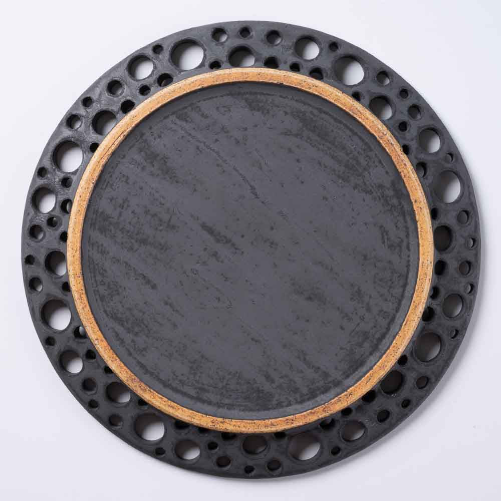 アトリエ野恵 ぎんがリム皿S  黒錆 アトリエ野恵 陶磁器作家もの