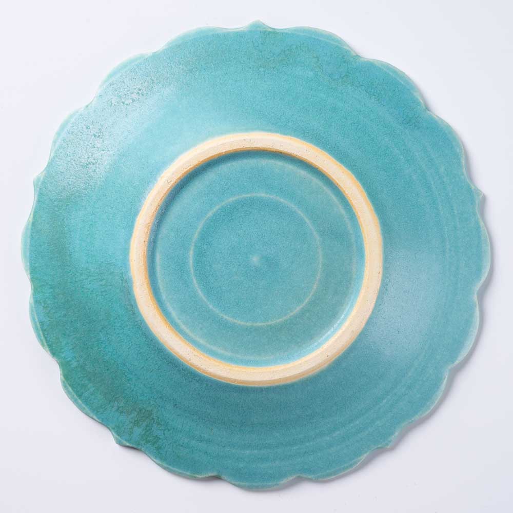 アトリエ野恵 ロココ中皿(ブルーグリーン) アトリエ野恵 陶磁器作家もの