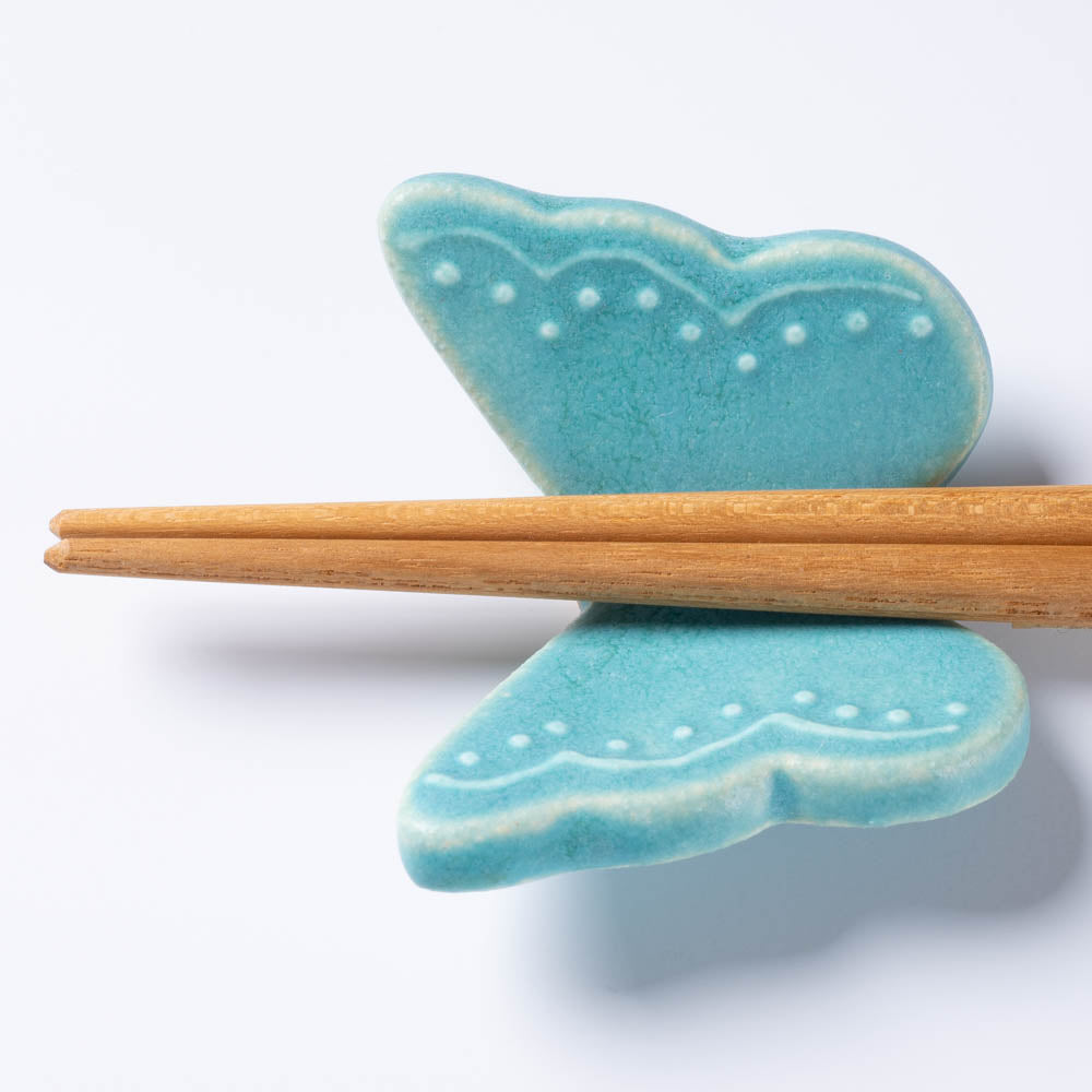 アトリエ野恵 ちょうちょ箸置き(ブルーグリーン) アトリエ野恵 陶磁器作家もの