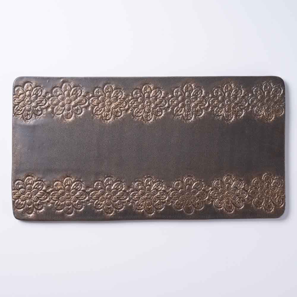 アトリエ野恵 レースプレート フラワー(ブロンズ) アトリエ野恵 陶磁器作家もの