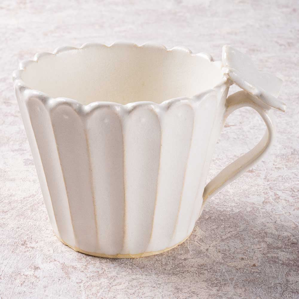 アトリエ野恵 蝶々しのぎマグカップ(ホワイト) アトリエ野恵 陶磁器作家もの