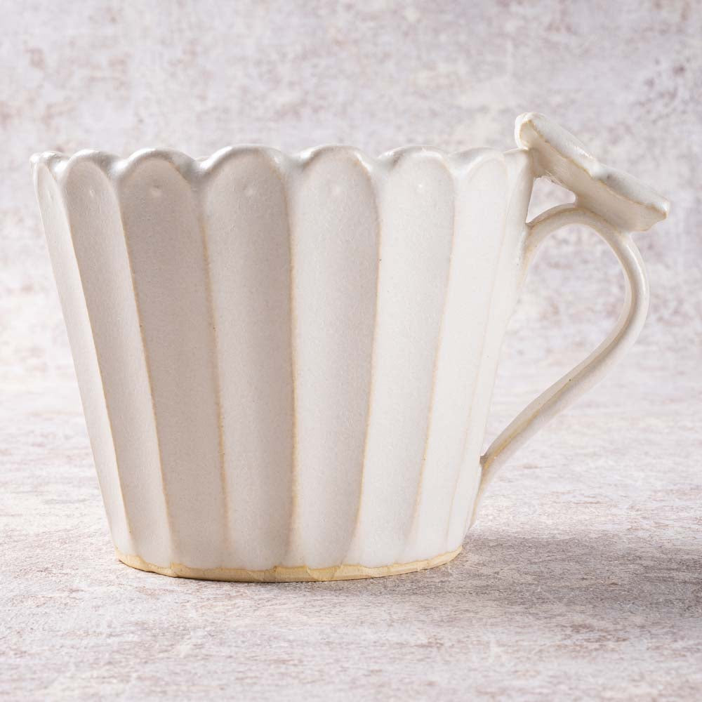 アトリエ野恵 蝶々しのぎマグカップ(ホワイト) アトリエ野恵 陶磁器作家もの