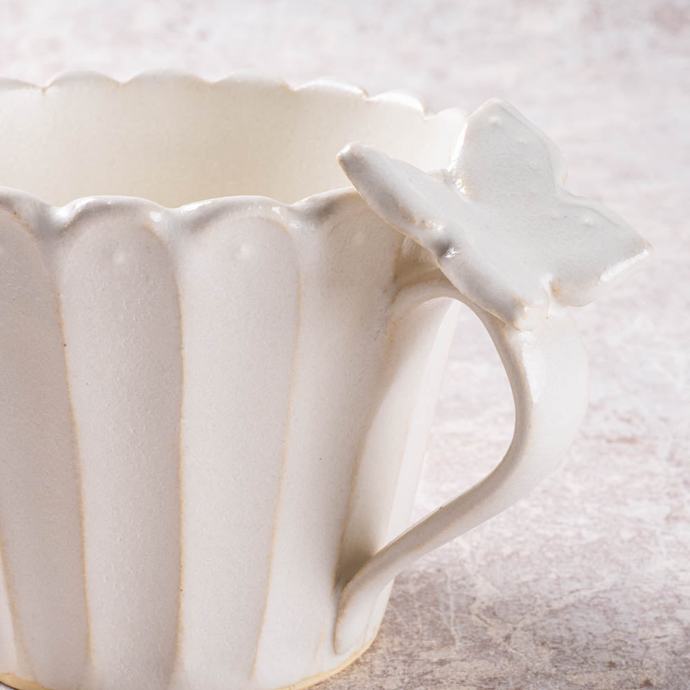 アトリエ野恵 蝶々しのぎマグカップ(ホワイト) アトリエ野恵 陶磁器作家もの