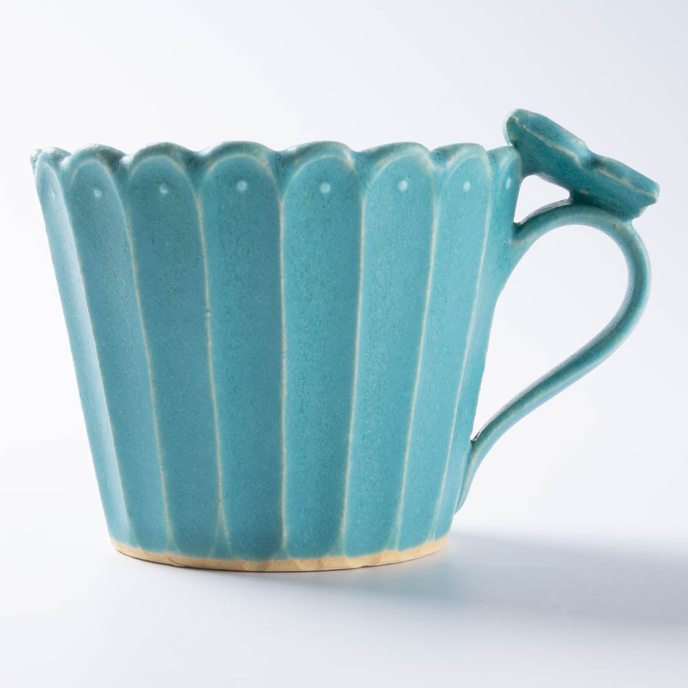 アトリエ野恵 蝶々しのぎマグカップ(ブルーグリーン) アトリエ野恵 陶磁器作家もの