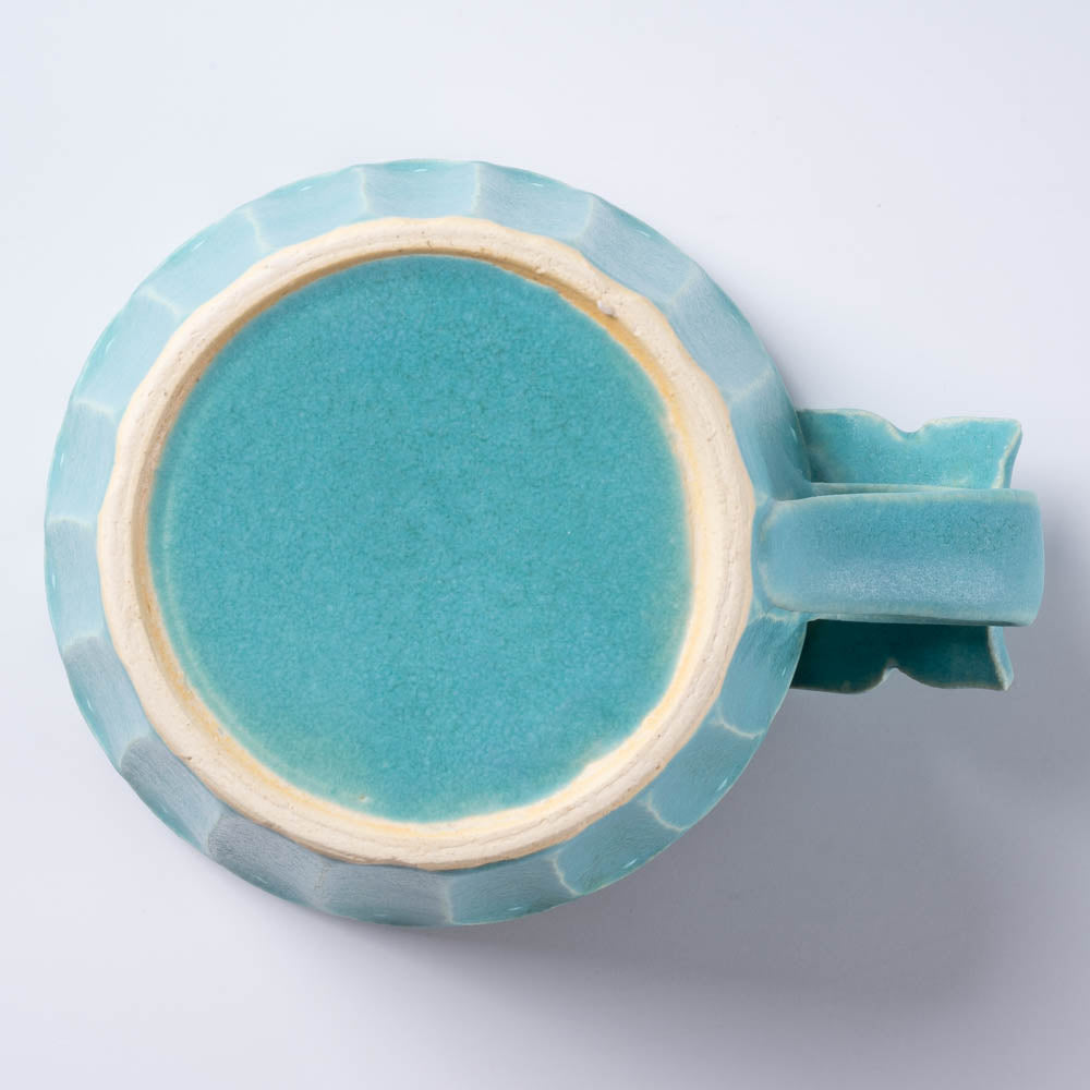 アトリエ野恵 蝶々しのぎマグカップ(ブルーグリーン) アトリエ野恵 陶磁器作家もの